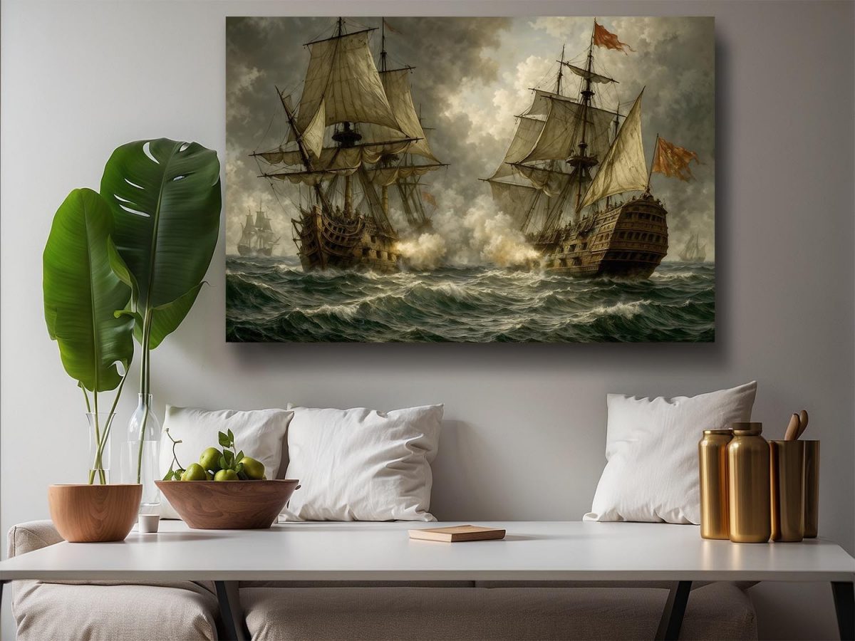 Segelschiff im Gefecht , Bild auf Leinwand,