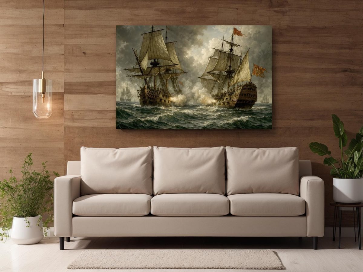 Segelschiff im Gefecht , Bild auf Leinwand,