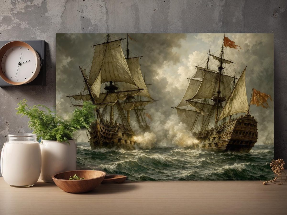 Segelschiff im Gefecht , Bild auf Leinwand,