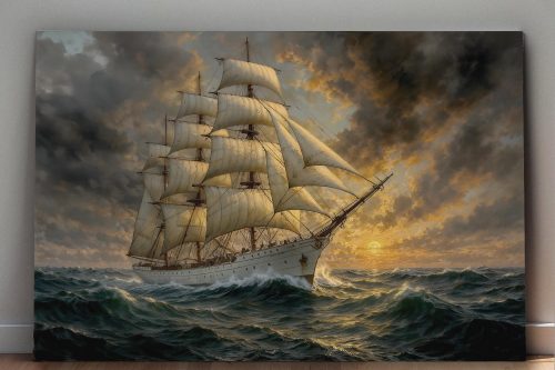 57-608.jpg Segelschiff im Abendlicht , Bild auf Leinwand,