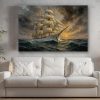 Segelschiff im Abendlicht , Bild auf Leinwand,