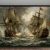 Segelschiff im Gefecht , Bild auf Leinwand im Schattenfugenrahmen