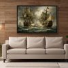 Segelschiff im Gefecht , Bild auf Leinwand im Schattenfugenrahmen
