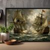 Segelschiff im Gefecht , Bild auf Leinwand im Schattenfugenrahmen