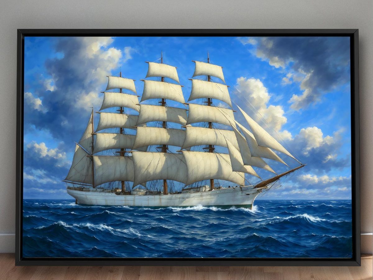 Segelschiff unter vollen Segeln , Bild auf Leinwand im Schattenfugenrahmen