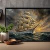 Segelschiff im Abendlicht , Bild auf Leinwand im Schattenfugenrahmen