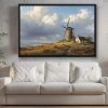 Historische Windmühlenlandschaft , Bild auf Leinwand im Schattenfugenrahmen