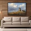 Historische Windmühlenlandschaft , Bild auf Leinwand im Schattenfugenrahmen
