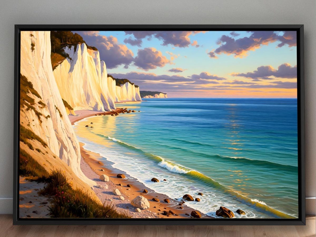 57-633.jpg Küstenlandschaft mit Kreidefelsen, Bild auf Leinwand mit Rahmen