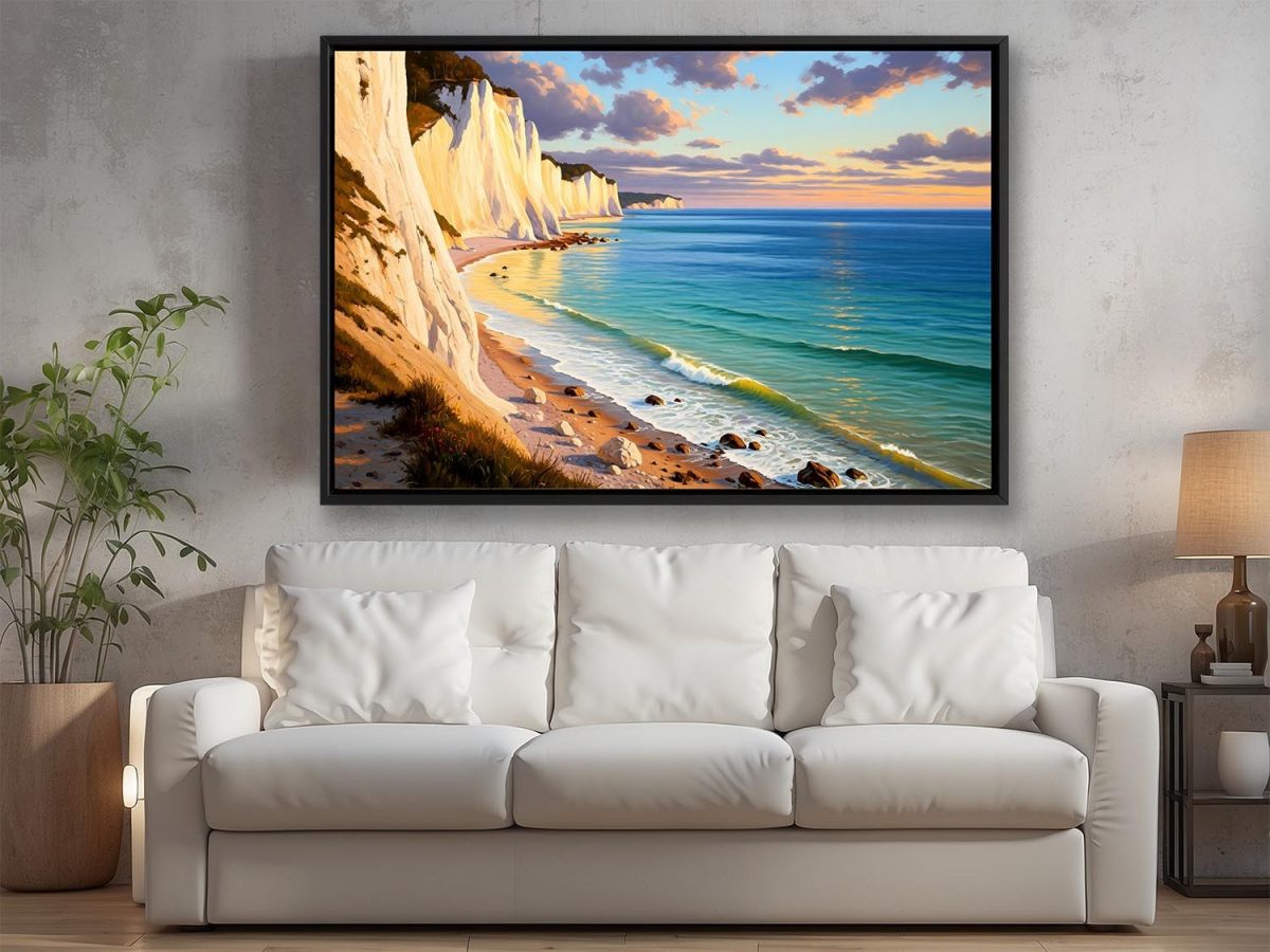 57-634.jpg Küstenlandschaft mit Kreidefelsen, Bild auf Leinwand mit Rahmen