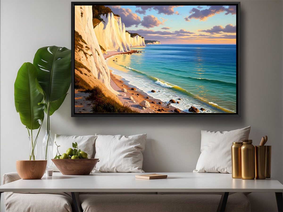 57-635.jpg Küstenlandschaft mit Kreidefelsen, Bild auf Leinwand mit Rahmen