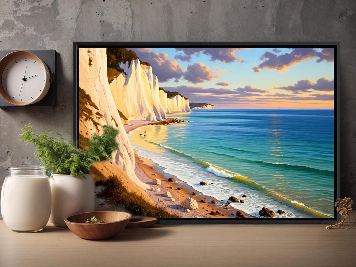 57-637.jpg Küstenlandschaft mit Kreidefelsen, Bild auf Leinwand mit Rahmen