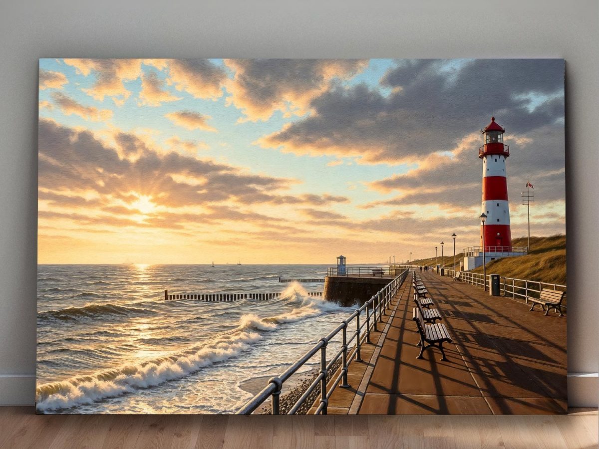 Leuchtturm an der Nordsee – Bild auf Leinwand, Digital Art,