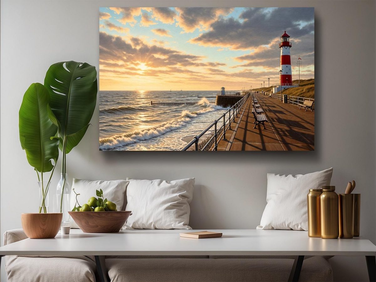 Leuchtturm an der Nordsee – Bild auf Leinwand, Digital Art,