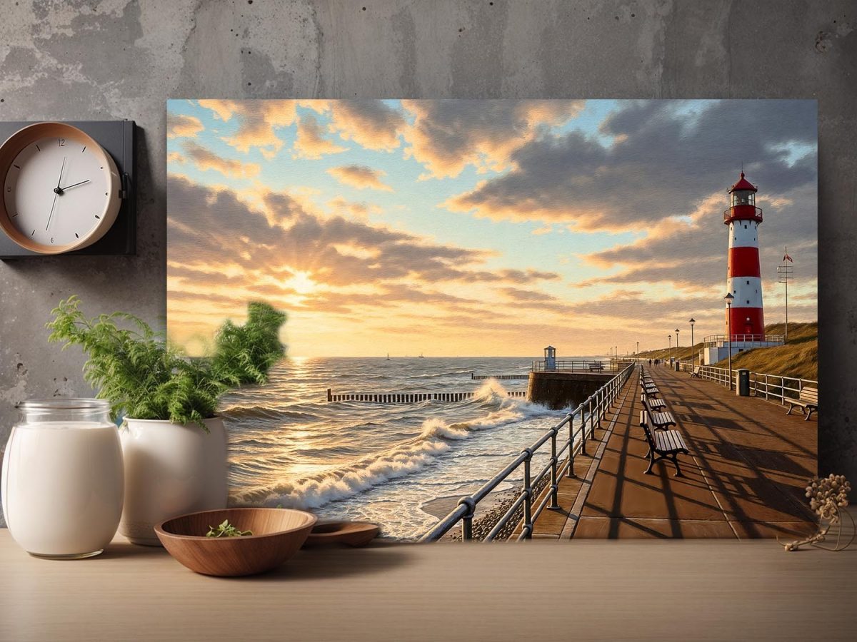 Leuchtturm an der Nordsee – Bild auf Leinwand, Digital Art,