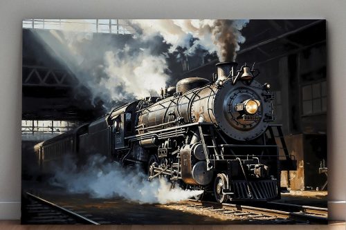 57-653.jpg Dampflok bei Abfahrt aus dem Bahnhof , Bild auf Leinwand