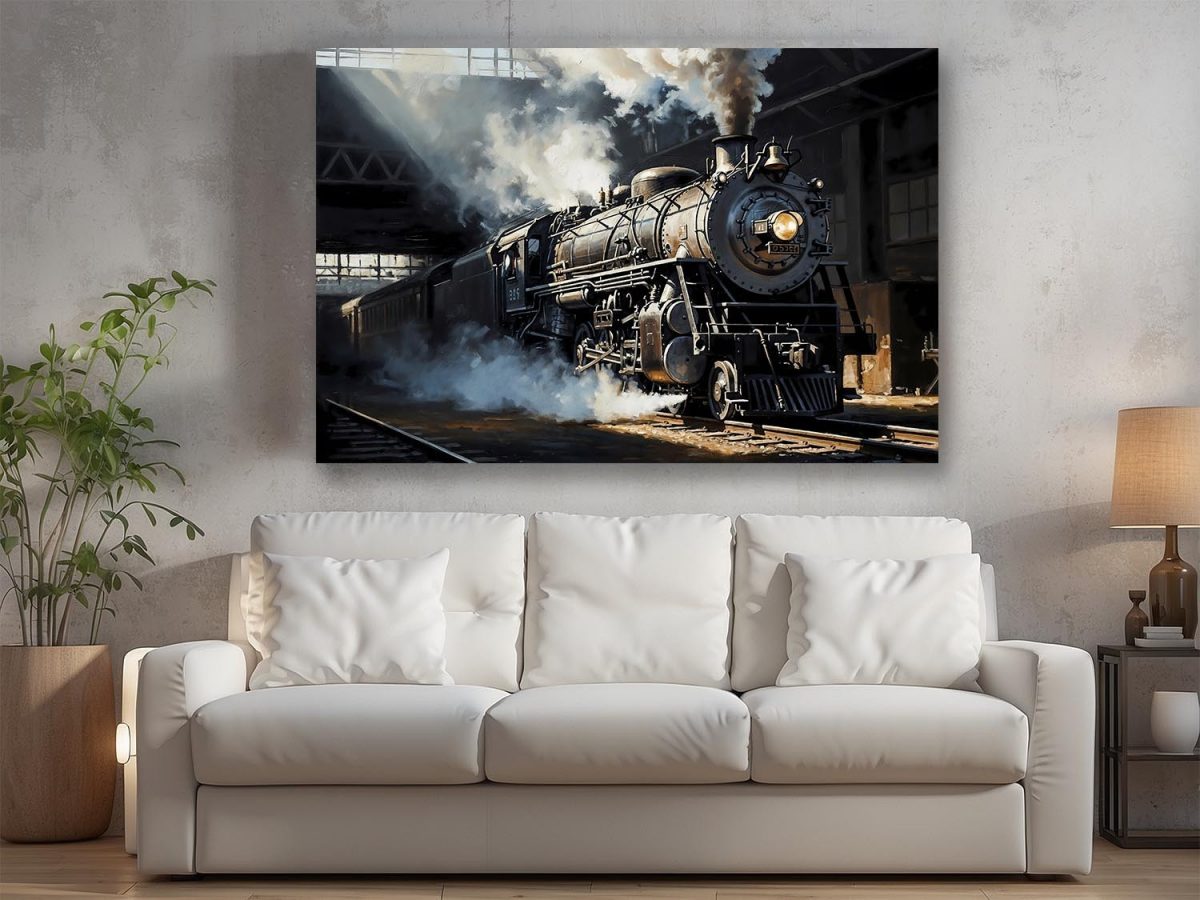 57-654.jpg Dampflok bei Abfahrt aus dem Bahnhof , Bild auf Leinwand