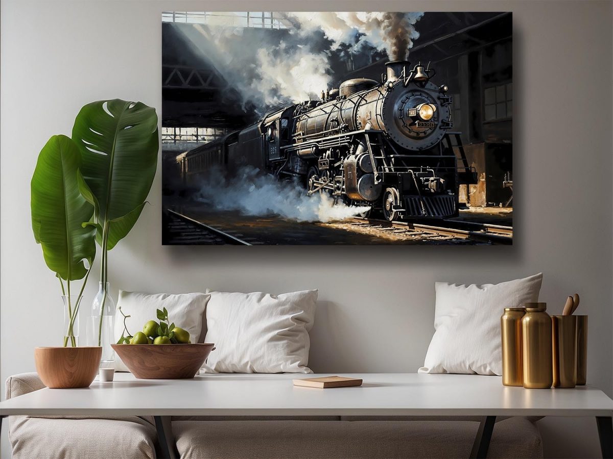 57-655.jpg Dampflok bei Abfahrt aus dem Bahnhof , Bild auf Leinwand