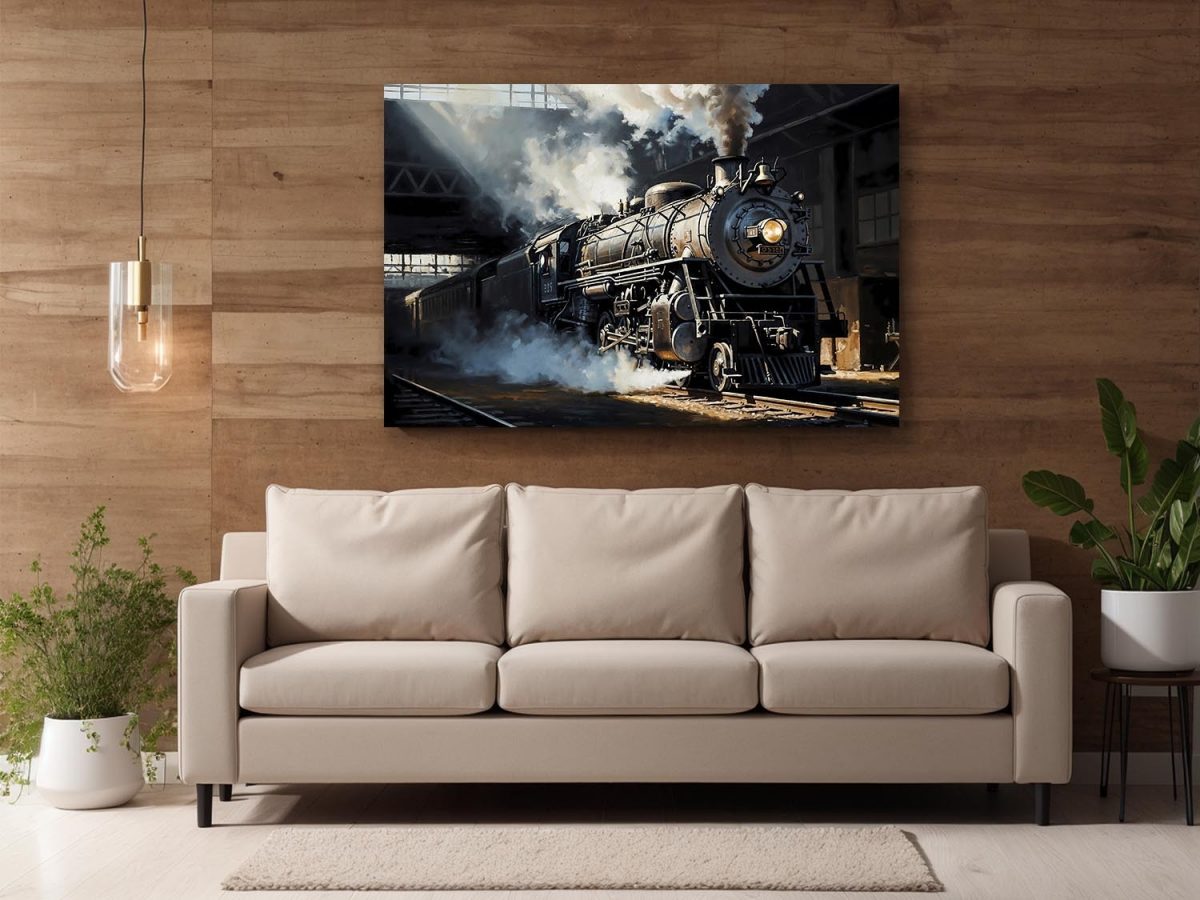 57-656.jpg Dampflok bei Abfahrt aus dem Bahnhof , Bild auf Leinwand