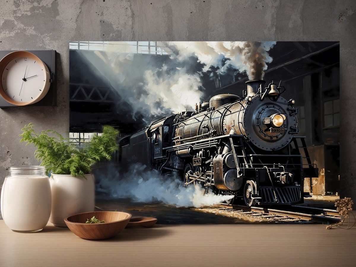 57-657.jpg Dampflok bei Abfahrt aus dem Bahnhof , Bild auf Leinwand