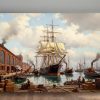 57-658.jpg Historischer Hafen mit Segelschiff , Bild auf Leinwand,