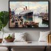 Ankunft des Ozeandampfers im Hafen– Bild auf Leinwand mit Rahmen