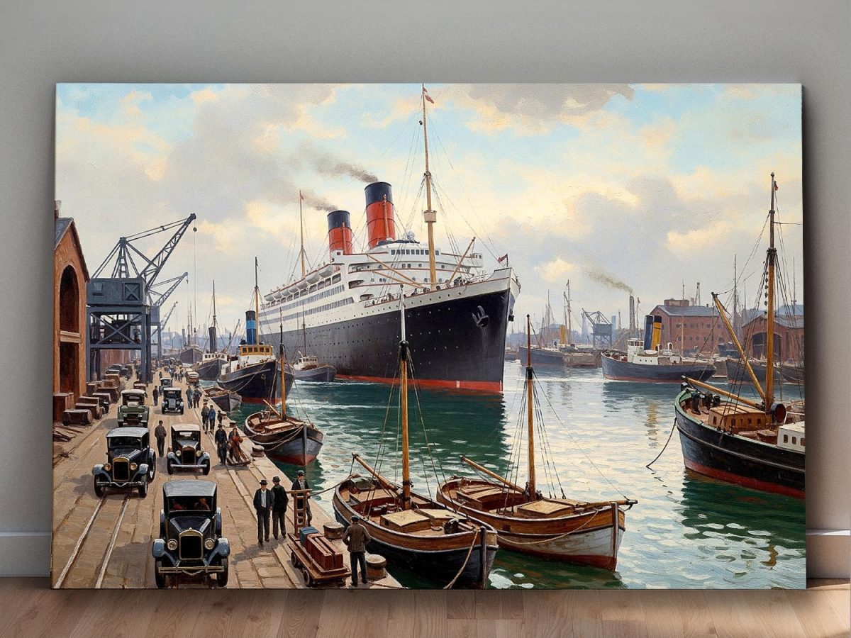 Ankunft des Ozeandampfers im Hafen– Bild auf Leinwand