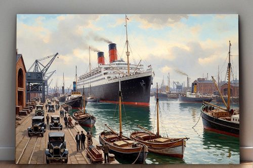 Ankunft des Ozeandampfers im Hafen– Bild auf Leinwand