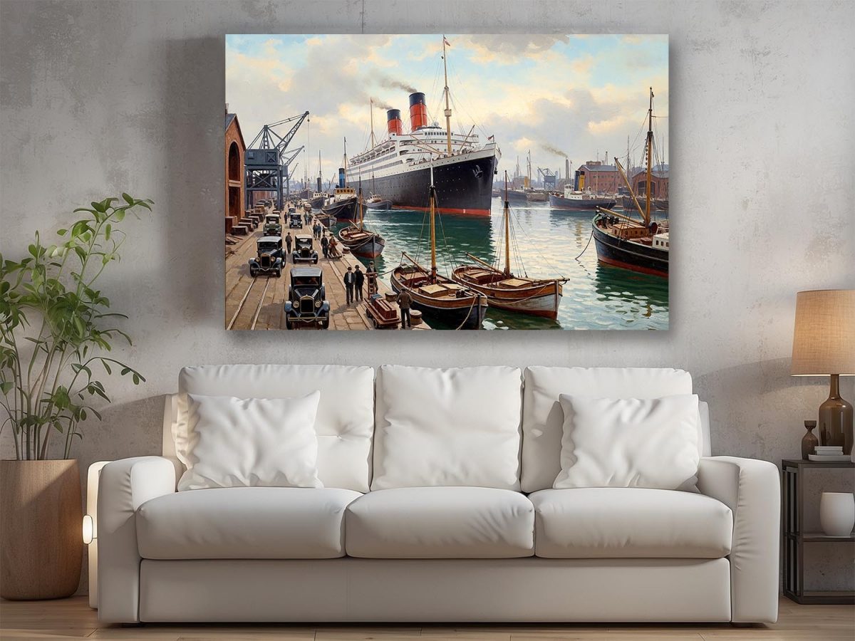 Ankunft des Ozeandampfers im Hafen– Bild auf Leinwand