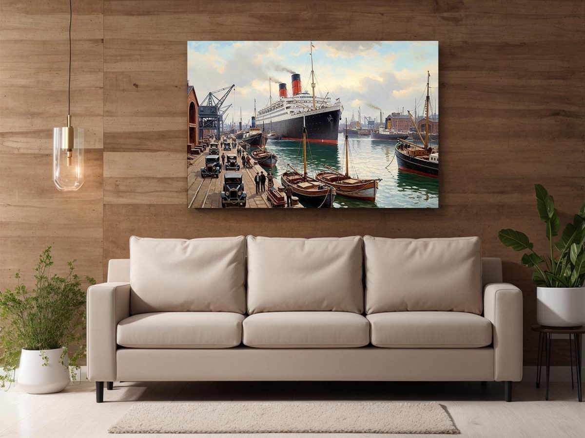 Ankunft des Ozeandampfers im Hafen– Bild auf Leinwand