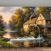 Historische Wassermühle am Herbstbach, Bild auf Leinwand