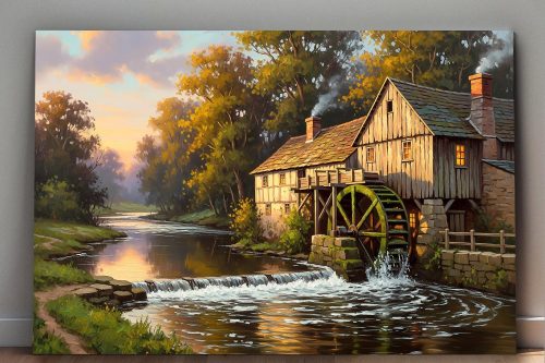 Historische Wassermühle am Herbstbach, Bild auf Leinwand