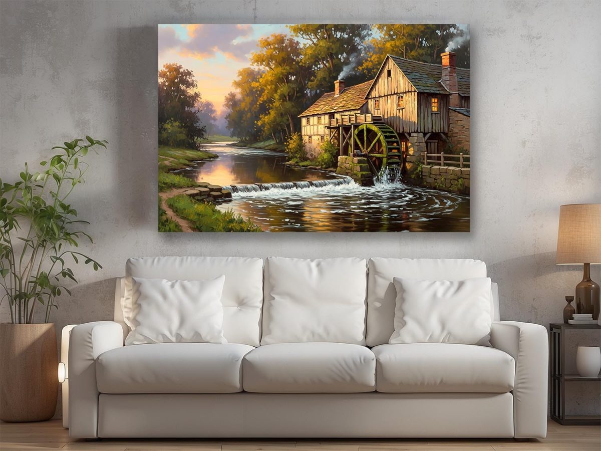 Historische Wassermühle am Herbstbach, Bild auf Leinwand