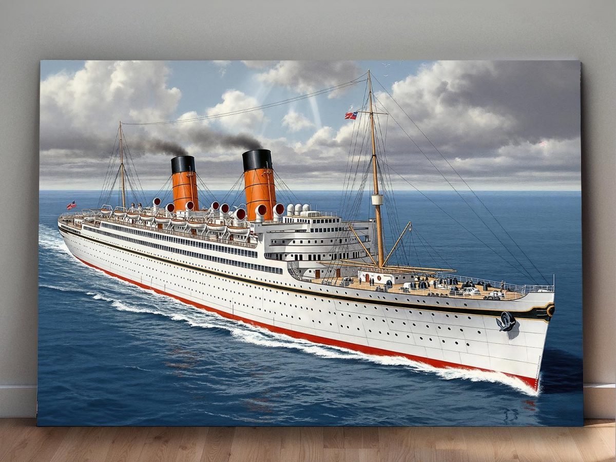 Historisches Passagierschiff auf hoher See , Bild auf Leinwand,