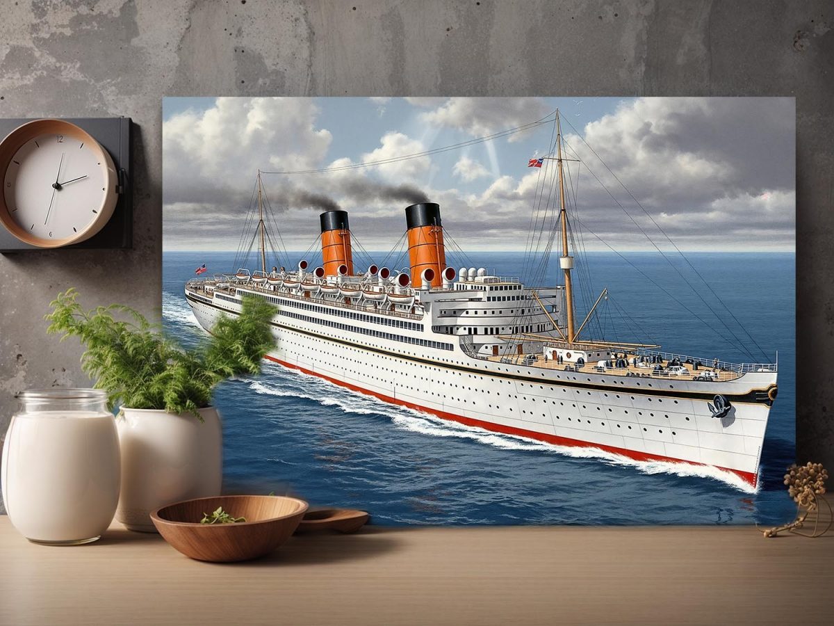 Historisches Passagierschiff auf hoher See , Bild auf Leinwand,