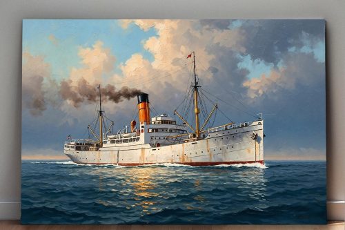 Dampfschiff auf hoher See, Bild auf Leinwand, Frachter