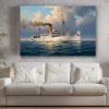 Dampfschiff auf hoher See, Bild auf Leinwand, Frachter