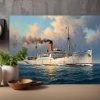 Dampfschiff auf hoher See, Bild auf Leinwand, Frachter