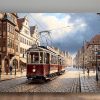 57-698.jpg Historische Straßenbahn, Bild auf Leinwand,
