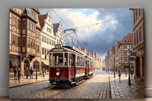 57-698.jpg Historische Straßenbahn, Bild auf Leinwand,