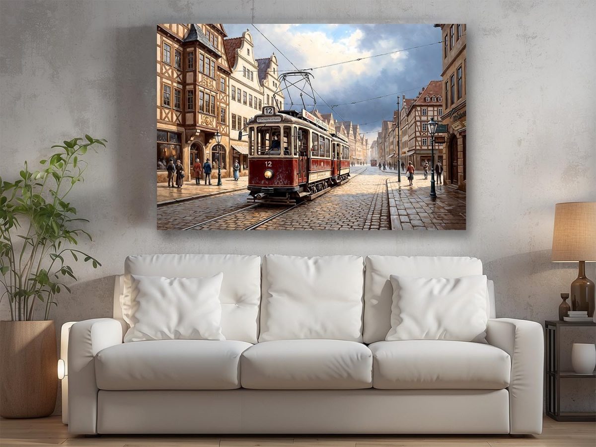 57-699.jpg Historische Straßenbahn, Bild auf Leinwand,