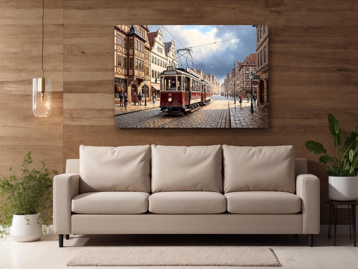 57-701.jpg Historische Straßenbahn, Bild auf Leinwand,