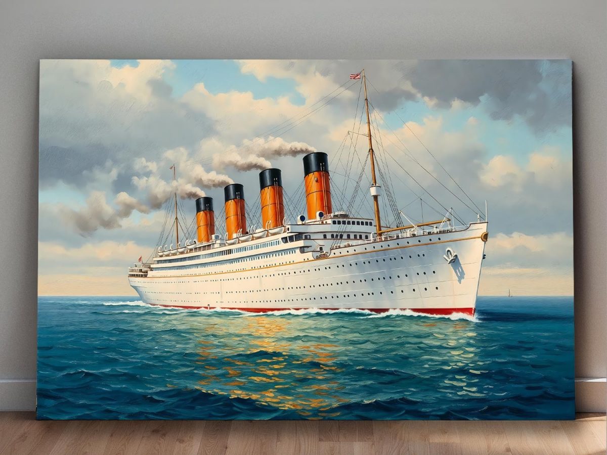 Historischer Ozeandampfer auf hoher See , Bild auf Leinwand,