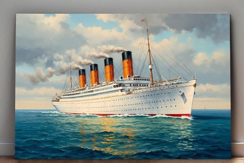 Historischer Ozeandampfer auf hoher See , Bild auf Leinwand,