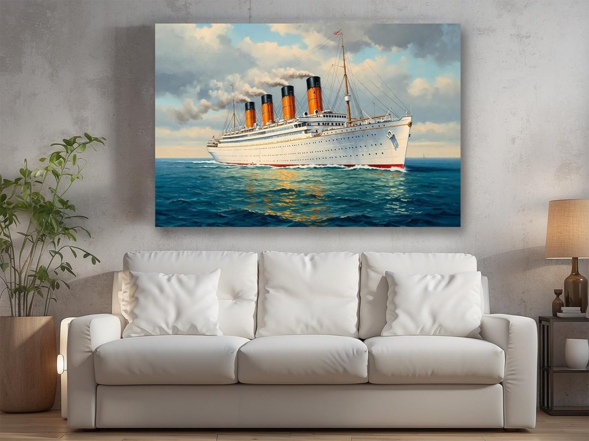 Historischer Ozeandampfer auf hoher See , Bild auf Leinwand,