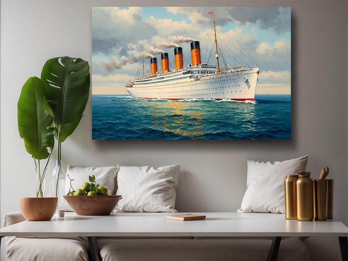 Historischer Ozeandampfer auf hoher See , Bild auf Leinwand,