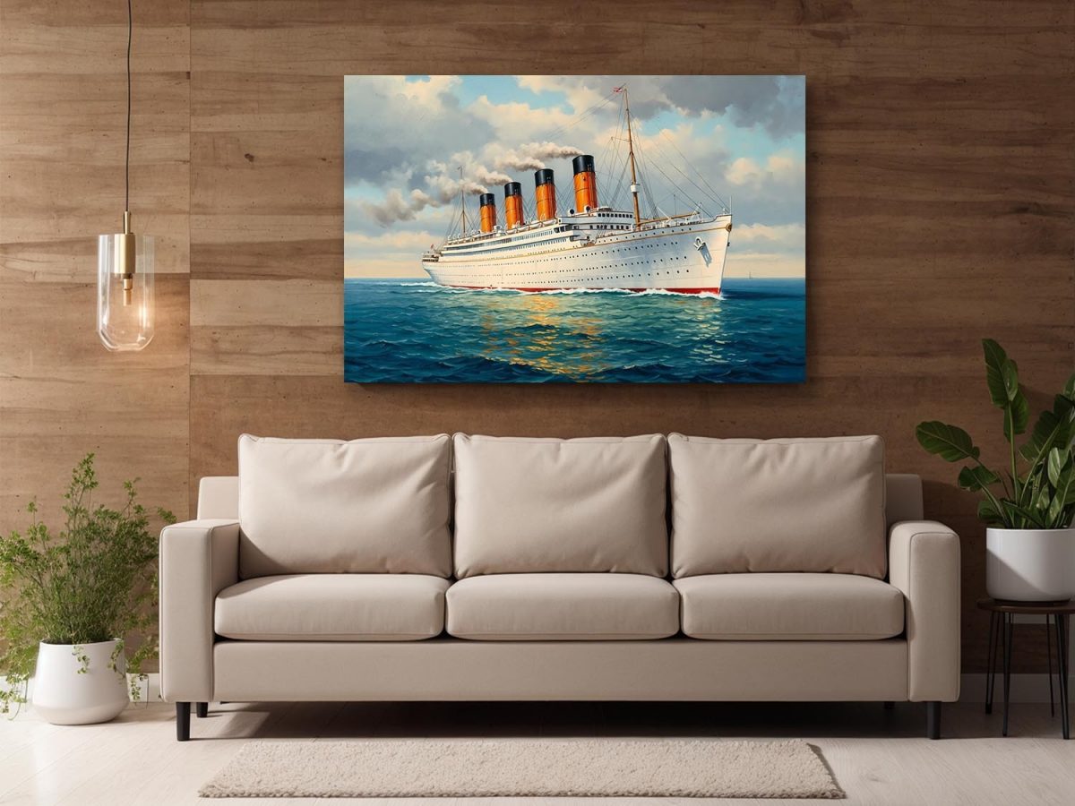 Historischer Ozeandampfer auf hoher See , Bild auf Leinwand,