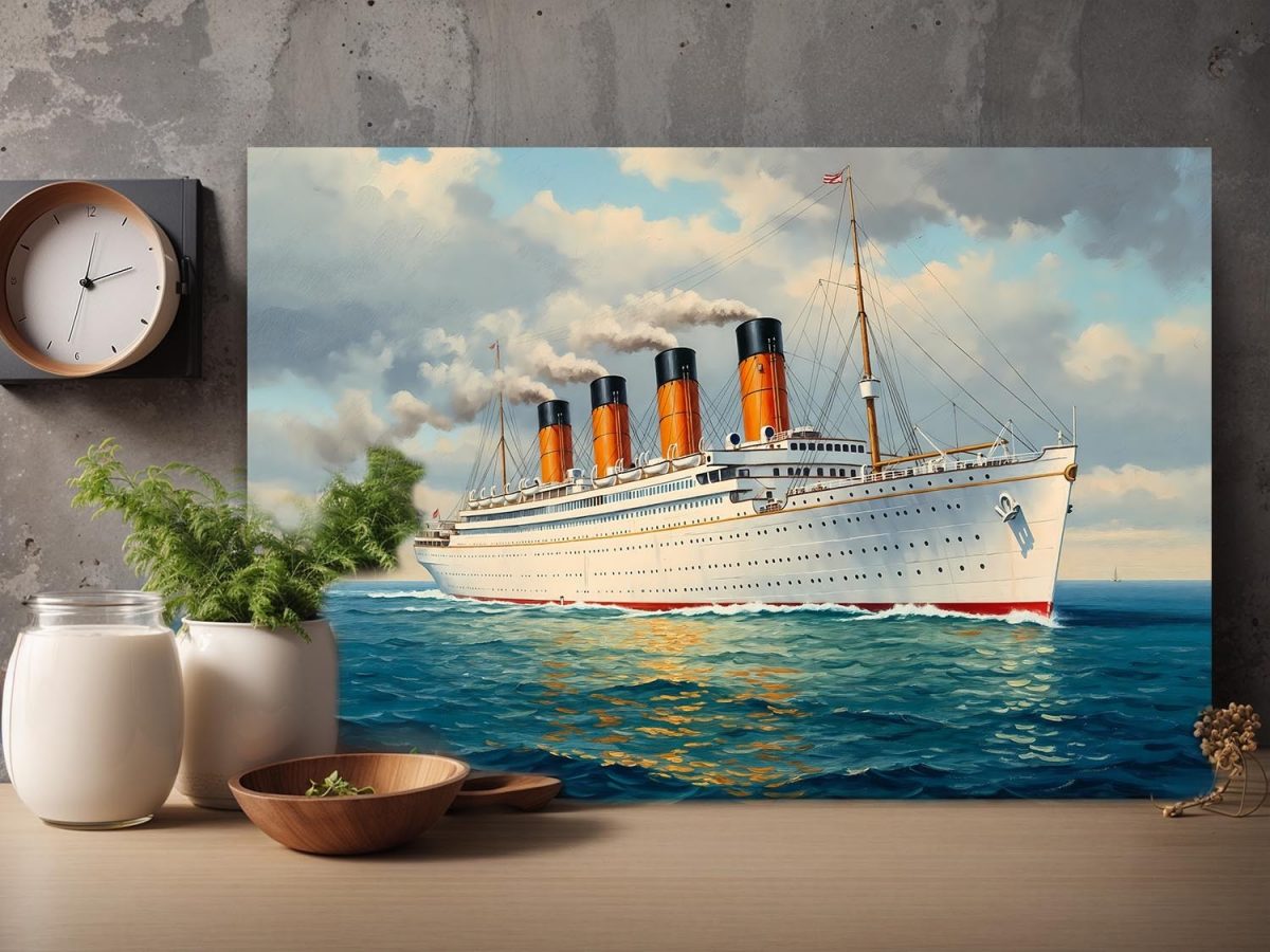 Historischer Ozeandampfer auf hoher See , Bild auf Leinwand,