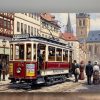 57-708.jpg Historische Straßenbahn, Bild auf Leinwand,