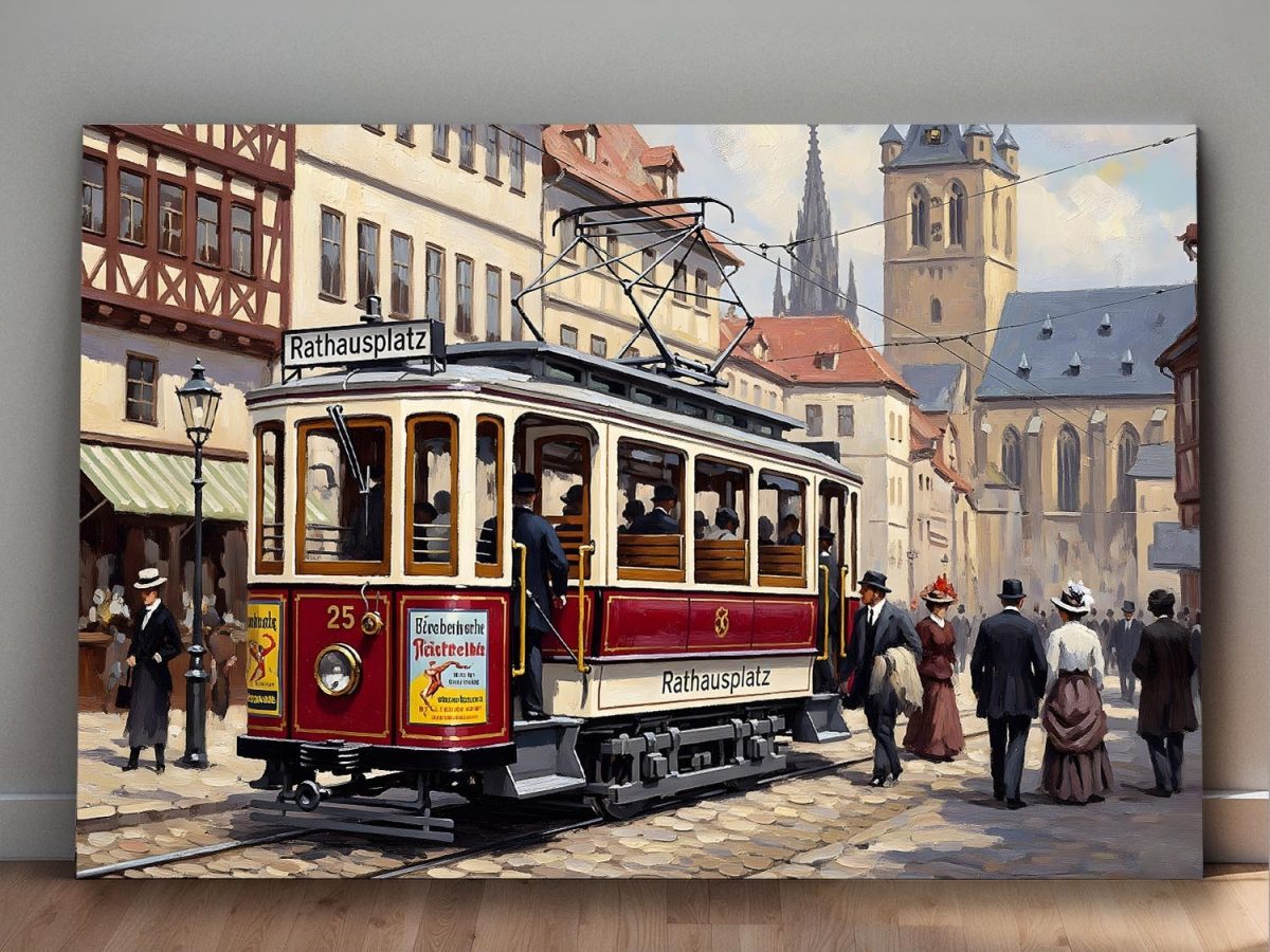 57-708.jpg Historische Straßenbahn, Bild auf Leinwand,